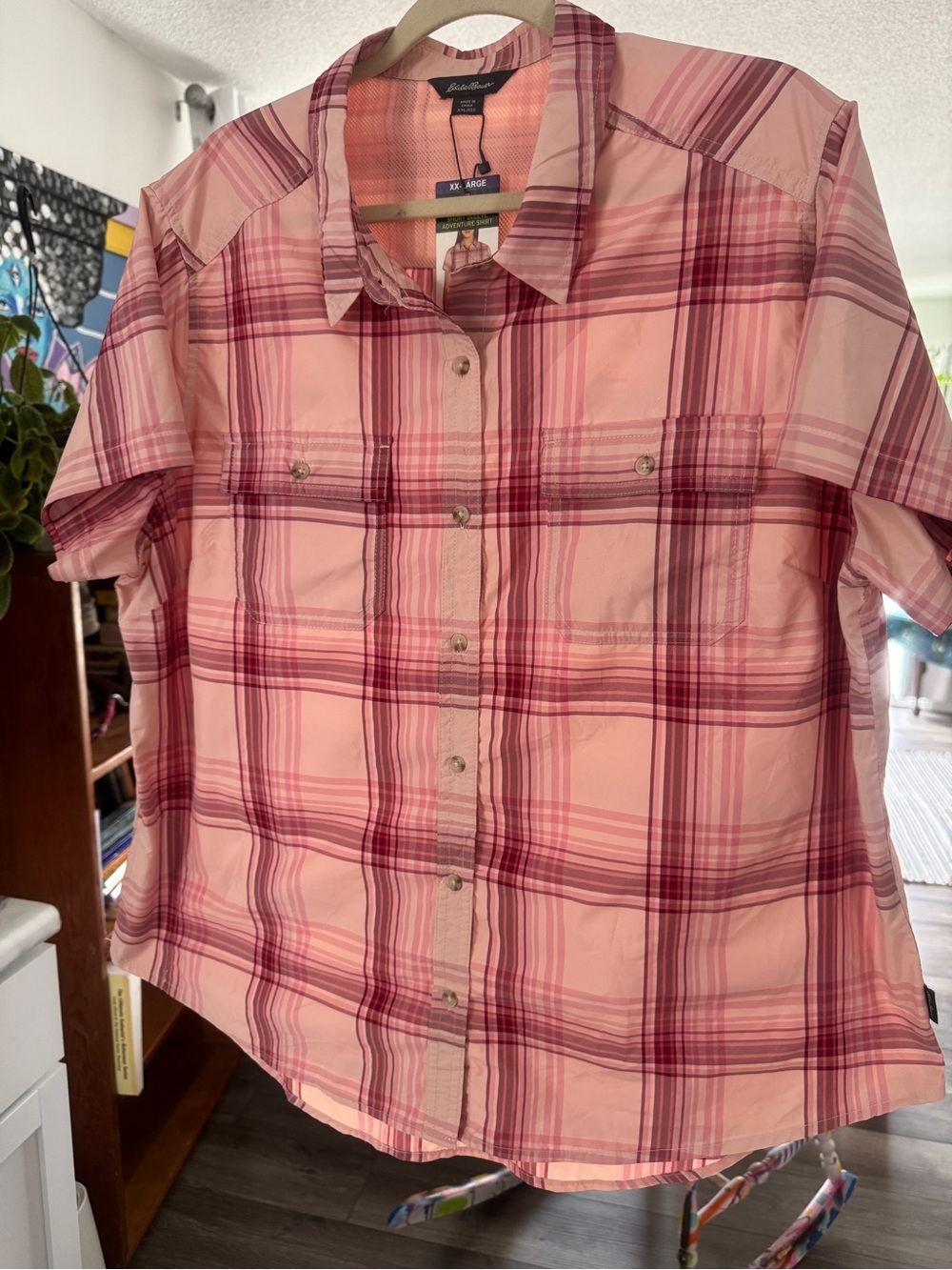 Eddie Bauer NWT Pink Plaid Short Sleeve Adventure Shirt XXL/2X - Picture 2 of 13